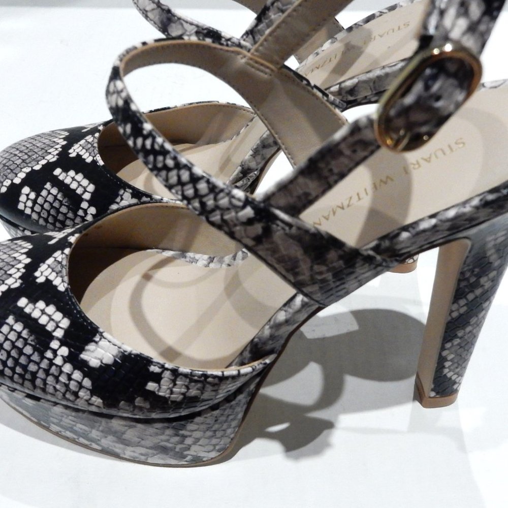 Stuart Weitzman Black / Beige Python Embossed Pla… - image 2